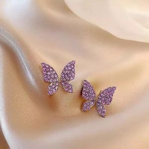 Purple butterfly post earrings